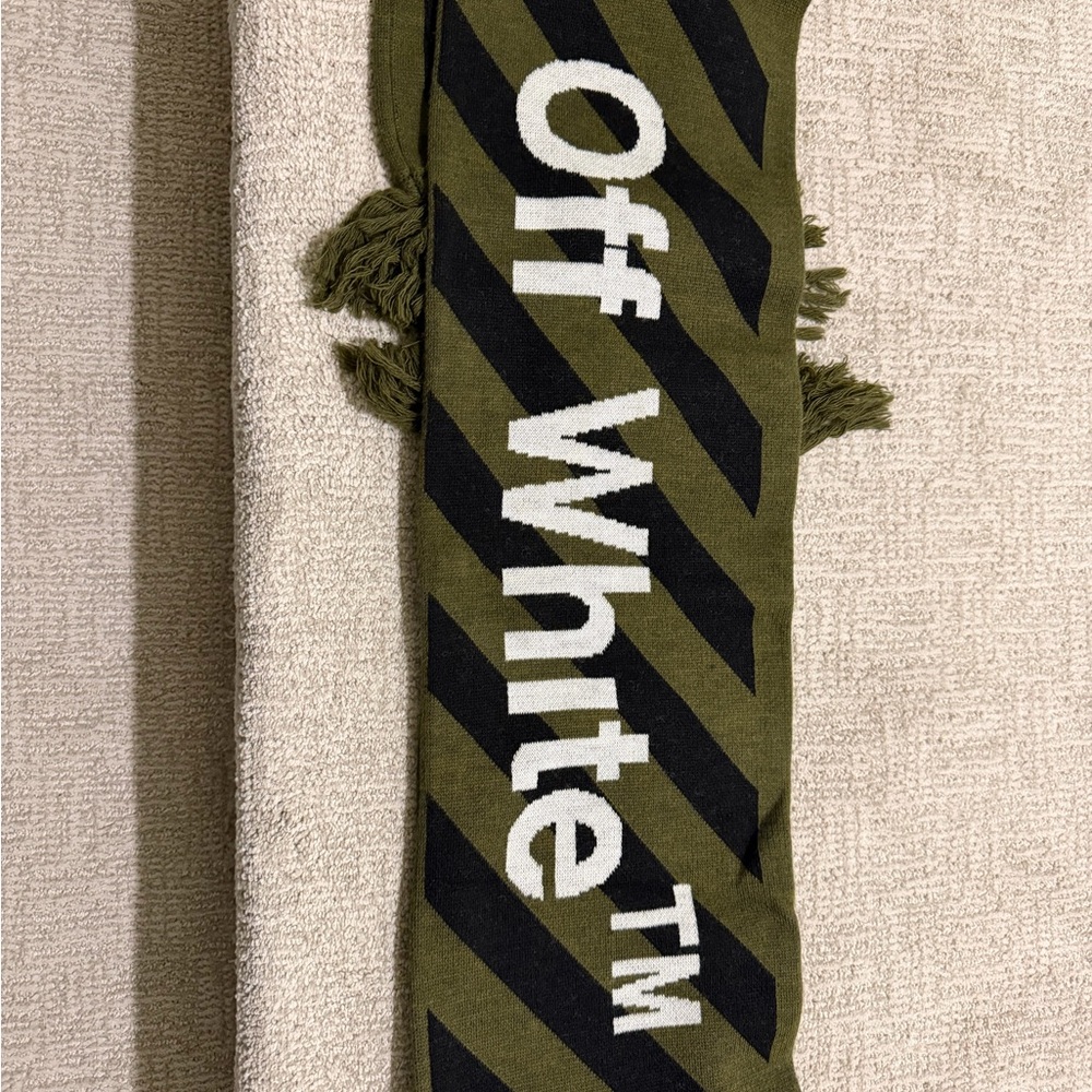 Off-White Olive Green & Black Logo Knit Scarf